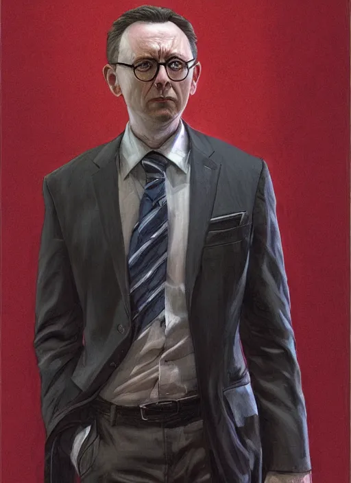 Image similar to portrait of michael emerson as leland in evil ( 2 0 1 9 ), highly detailed, centered, solid color background, digital painting, artstation, concept art, smooth, sharp focus, illustration, artgerm, donato giancola, joseph christian leyendecker, les edwards, ed repka, wlop
