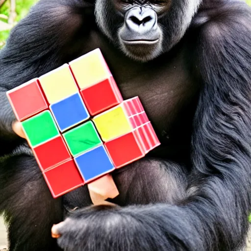 Prompt: a gorilla solving a rubix cube