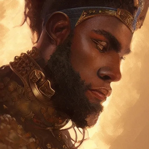 Image similar to portrait of slave knight josiah, elegant, intricate, headshot, highly detailed, digital painting, artstation, concept art, sharp focus, illustration, art by artgerm and greg rutkowski and alphonse mucha