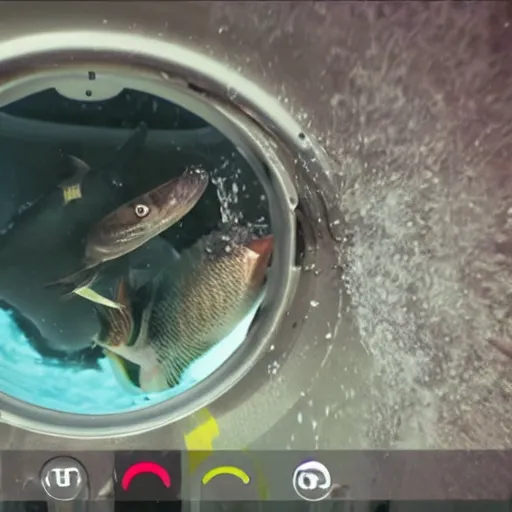 Image similar to tiny bearded mullet man snorkeling inside washing machine, gopro still, detailed, 4k