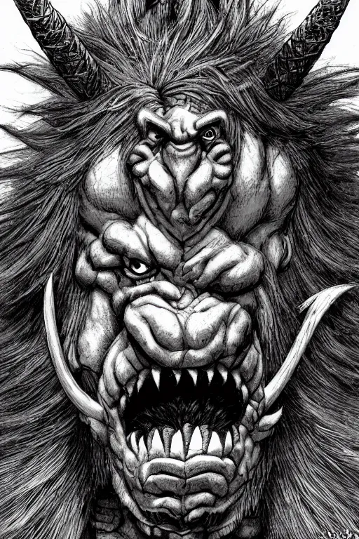 Image similar to hunched troll with a horn on his head, fantasy, highly detailed, digital art, sharp focus, trending on art station, kentaro miura manga art style