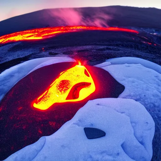 Prompt: an ultra wide view of a highly contrasted mountain , lava, ice, isometric, detailed,