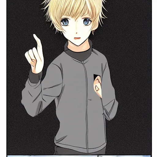 Prompt: manga style, blonde boy with golden eyes, hovering above ground