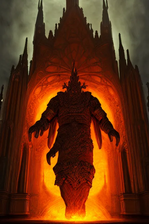 Prompt: surtr scaninavian god, illustration, chaotic, powerful, Martian, colossal, mist, furnace fires in infernal gothic cathedral background , volumetric lighting, soft lighting, soft details, painting oil on canvas by Edmund Blair Leighton and charlie bowater octane render, HDR, trending on artstation, 4k, 8k, HD