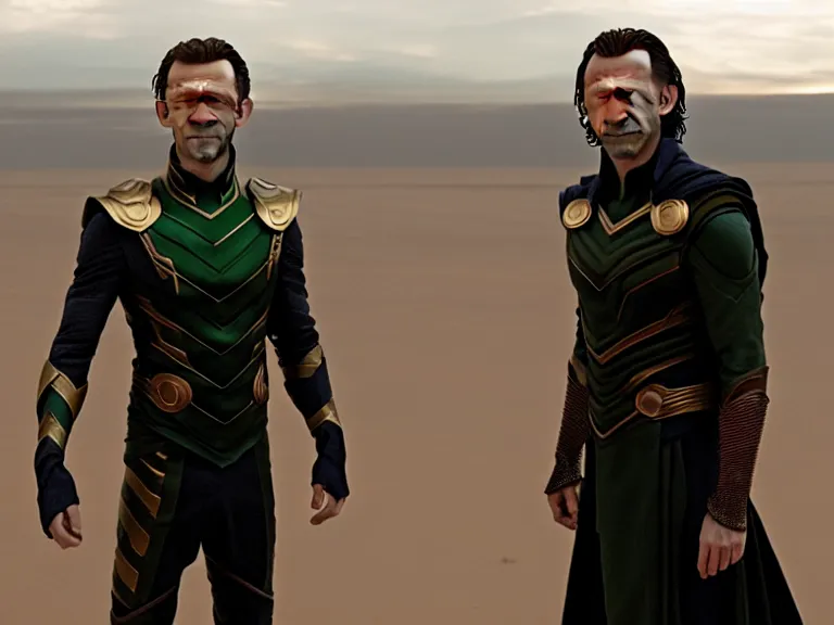 Image similar to tom holland as loki in dune, cinematic