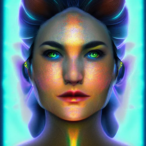 Image similar to face portrait of a woman, iridescent, sci - fi, futurism, face fractals by lois van baarle, cinematic, 8 k