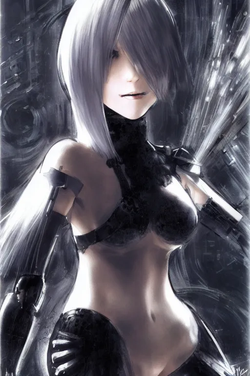 Image similar to a portrait of 2B from Nier Automata by Yoji Shinkawa