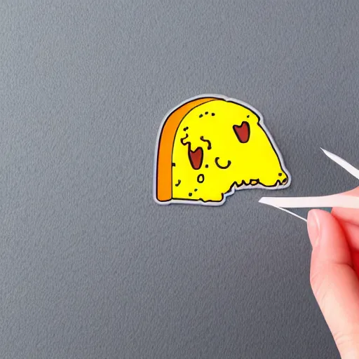 Prompt: cartoon diecut sticker of cute kawaii cheese with white border and light gray background