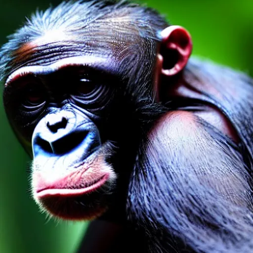 Prompt: a bonobo with the face of zuckerberg