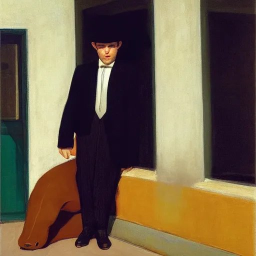 Image similar to an ultra Orthodox Jew and a crocodile by Edward Hopper