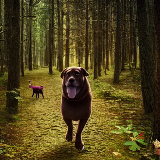 Image similar to realistic photograph of scooby doo walking in the forest, national geographic, 8 k, cinematic, nature