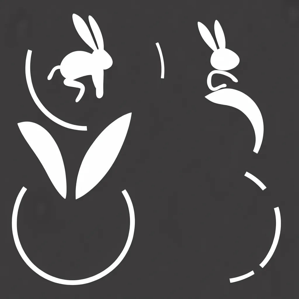 Prompt: one white rabbit on a black circle, professional vector graphic, very clean, very round, very minimalistic, perfect circle, very consistent bezier curves