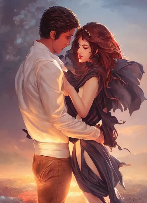 Image similar to cheesy romance novel cover by artgerm and greg rutkowski and magali villanueve