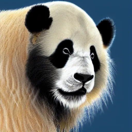 Prompt: profile view of cute fluffy baby panda with long colorful flowing lion mane blowing in the wind with mohawk top hairstyle hybrid animal detailed painting 4 k