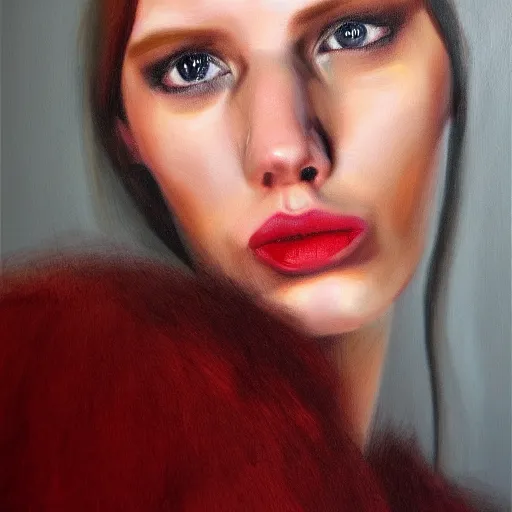 Prompt: hyperrealism oil painting of crying redhead fashion model portrait