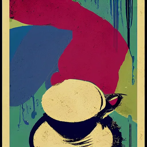 Image similar to imaginary cup of tea, abstract expressionism propaganda poster