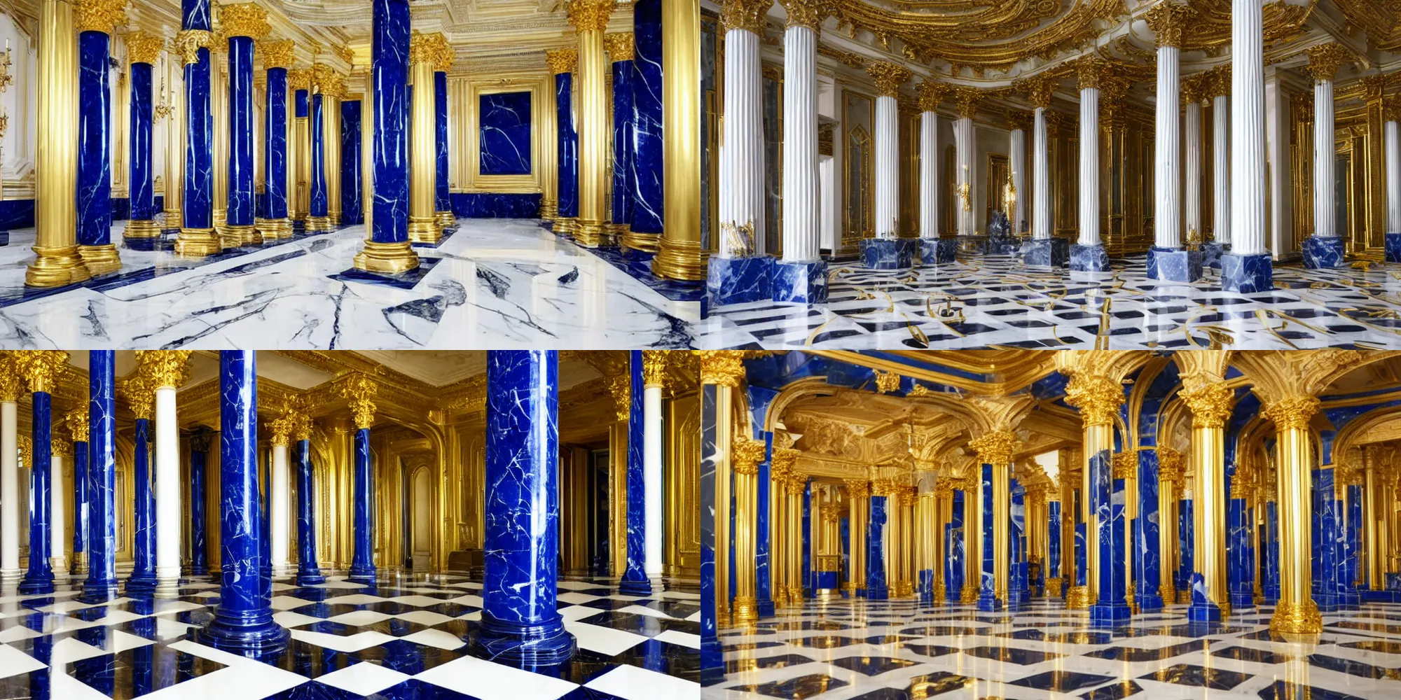 Image similar to Marble room with cobalt and gold pillars