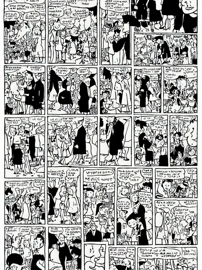 Image similar to Tin Tin original page by Hergé: Tin Tin gets married