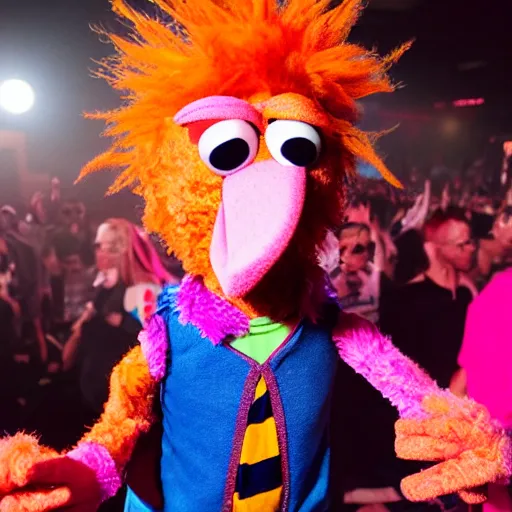 Prompt: beaker from the muppets at a rave