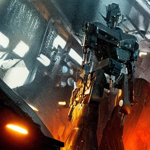 Image similar to closeup of mecha with surface of knives and forks, dark messy smoke - filled cluttered workshop, dark, dramatic lighting, orange tint, cinematic, highly detailed, sci - fi, futuristic, movie still from blade runner