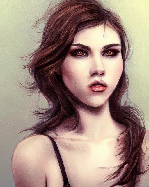 Prompt: portrait painting of an androgynous chubby 2 2 year old with short dark curly hair and pale skin, dark eyeliner, artgerm, deviantart, artstation