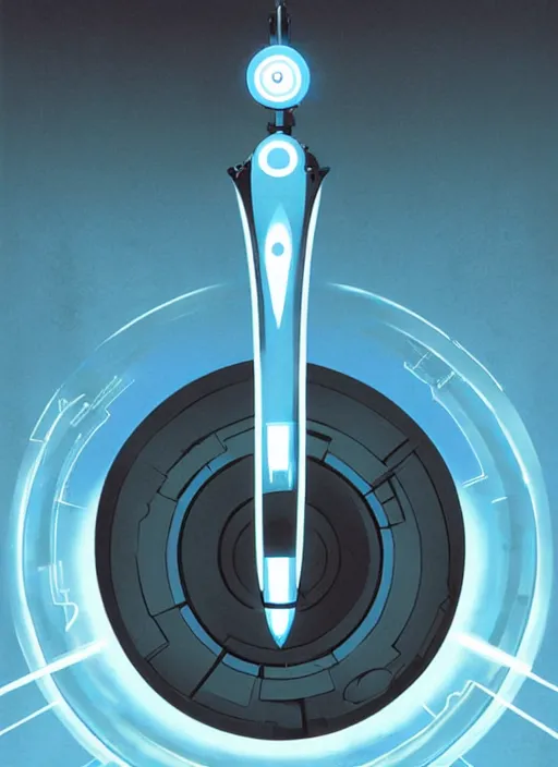 Image similar to poster artwork by Michael Whelan and Tomer Hanuka, of a product poster of the Portal Gun, from the game Portal 2, from Valve, Aperture Science, clean