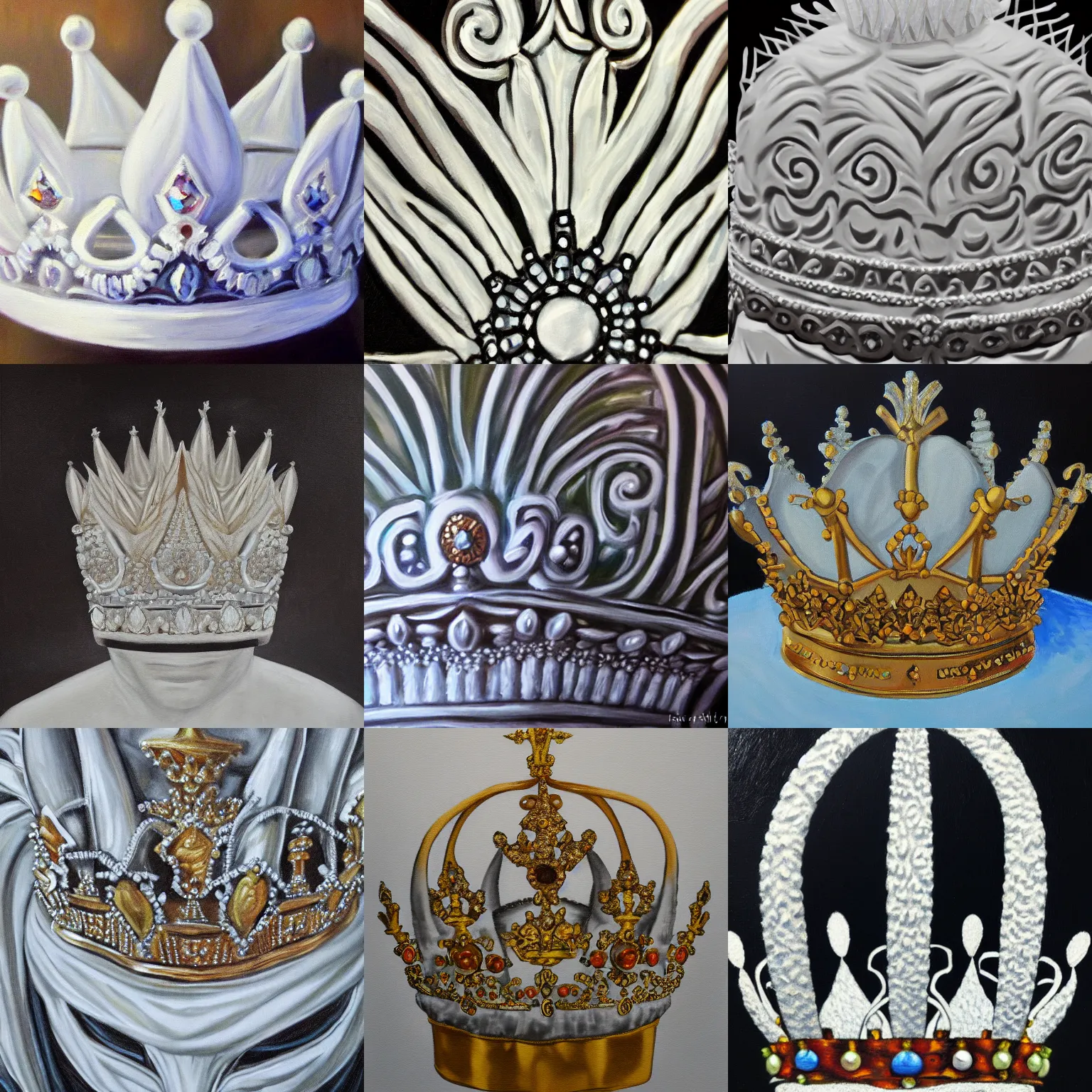 Prompt: closeup of an albino crown, high contrast, oil paint, extremely detailed