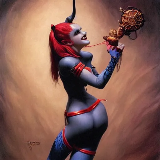 Image similar to an amazing masterpiece of art by gerald brom 🐐 🔥 harley quinn