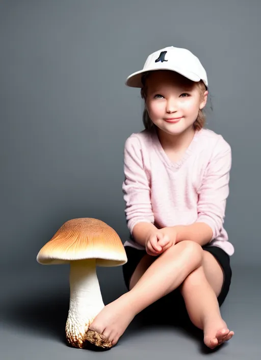 Prompt: studio portrait still of cute creature sitting next to a mushroom, 8 k, studio lighting, key light,