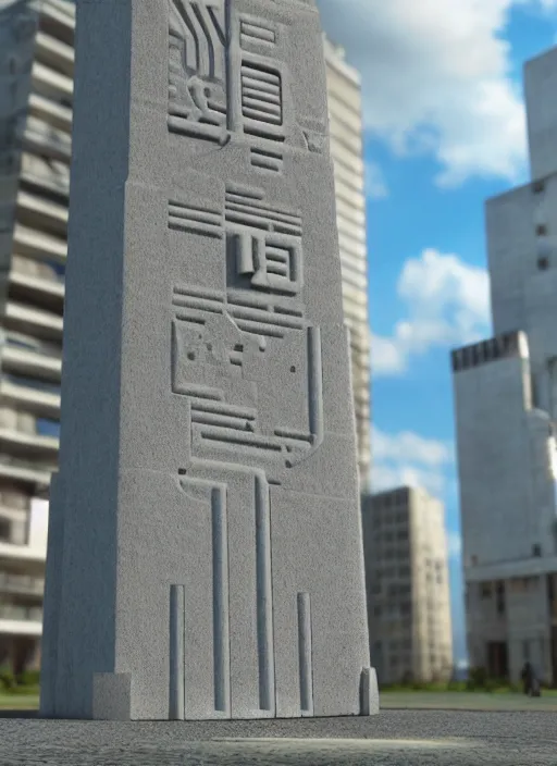 Prompt: highly detailed realistic architecture 3 d render of a futurisctic stele made from atoms standing in a city park, archdaily, made in unreal engine 4 octane render