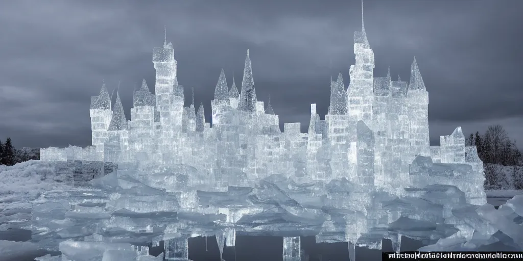 Image similar to a castle made out of ice, reflections, sparkle