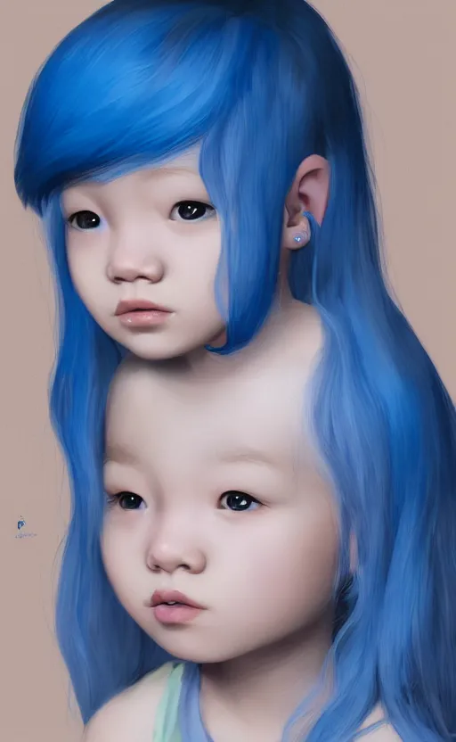 Prompt: little girl with blue hair, by Eunji Lee, 4k, digital art, ultra realistic, ultra detailed, concept art, trending on artstation