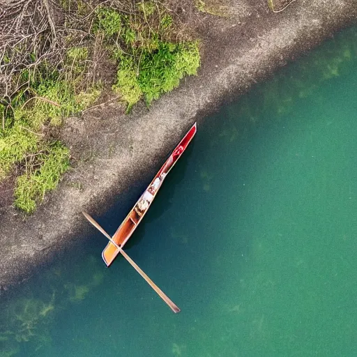 Image similar to photo of a rowboat from above in the style of Alison Shaw