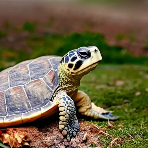 Prompt: a picture of a cute turtle, he is happy