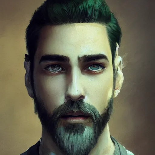 Image similar to a beautiful award winning commission portrait of a young man with white undercut hair,and a stylish beard,green eyes.digital art,art by greg rutkowski,character design by charles bowater,ross tran,photorealistic,highly detailed,detailed face,4k,dramatic,deviantart,artstation