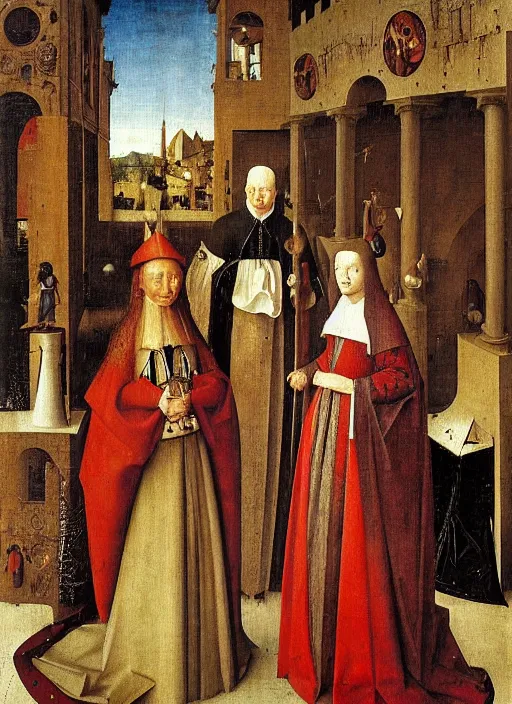 Image similar to Medici family by Jan van Eyck, Hieronymus Bosch, highly detailed medieval painting,