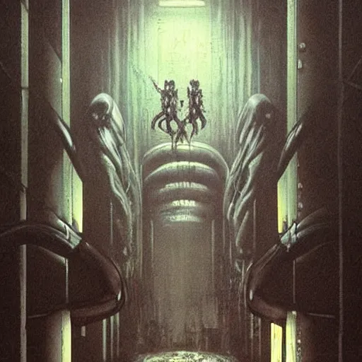 Prompt: black glossy xenomorph, alien movie, backrooms, endless abandoned office cubicles, pale yellow wallpaper, moist brown carpet, dim fluorescent lighting, artstation, ultra detailed, creepy, dramatic lighting, photorealistic, art by h. r. giger and chris foss and beksinski
