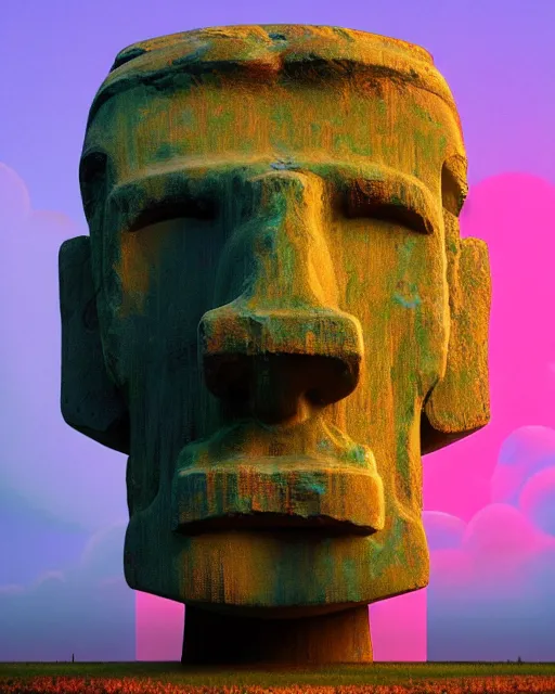 Prompt: soft greek sculpture of a moai statue painted by james jean in pastel colors. artwork and beeple and dan mumford and greg rutkowski and nekroxiii. halo. octane render, cinematic, hyper realism, octane render, 8k, depth of field, bokeh. iridescent accents. vibrant.