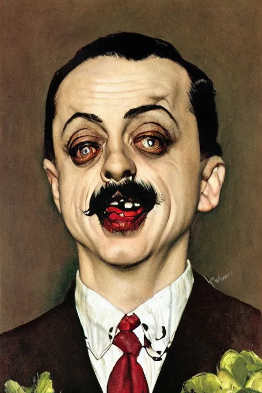 Prompt: portrait of gomez addams from the addams family painted by norman rockwell