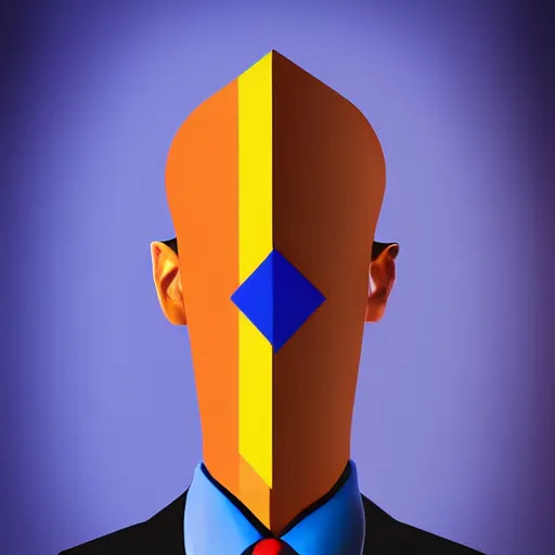 Image similar to ultra realistic portrait ofa man in suit in a studio, ultra detailed, under blue, red and yellow cinematic lighting, salvador dali, cartoon, monument valley, escher