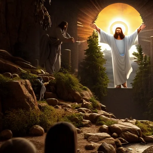 Image similar to the second coming of jesus christ, realistic 4k octane beautifully detailed render, 4k post-processing, highly detailed, intricate complexity, epic composition, magical atmosphere, cinematic lighting, masterpiece, ultra hd