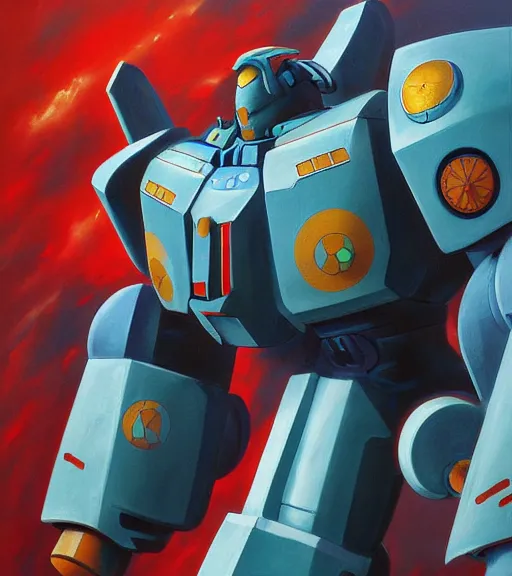 Image similar to scifi painting of gouf mobile suit by dariusz zawadzki, kenneth blom, mental alchemy, james jean, pablo amaringo, naudline pierre, contemporary art, sleek