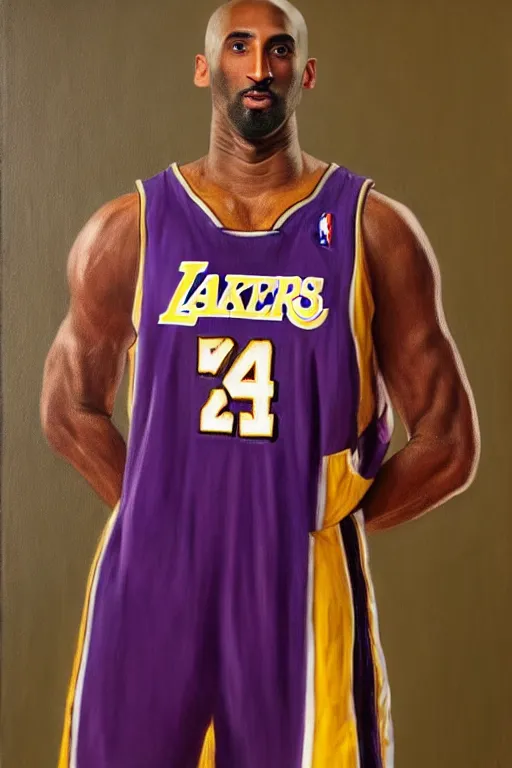 Prompt: full body portrait of the dictator of the los angeles lakers, 1 8 8 9, in full military garb, kobe bryant, oil on canvas by william sidney mount, trending on artstation