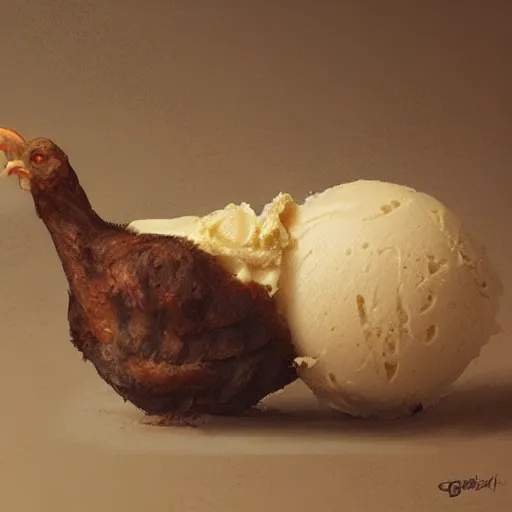 Prompt: chicken flavored ice cream, greg rutkowski