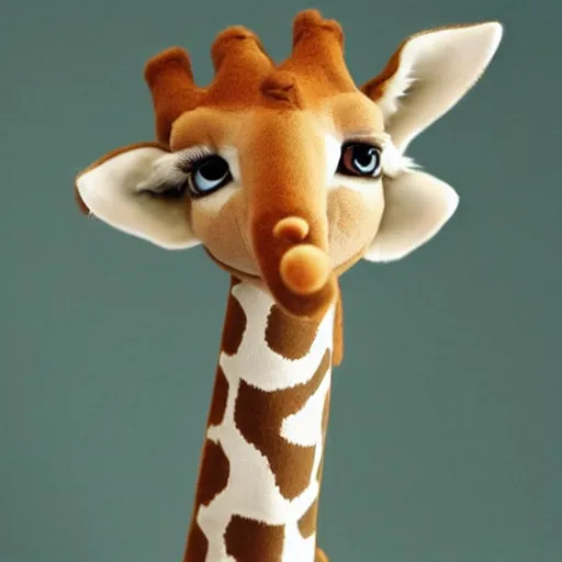 Image similar to little anthropomorphic giraffe, green eyes, light brown fur, light hair, wlop