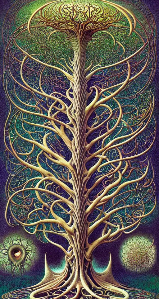 Image similar to tree of life by roger dean and andrew ferez, art forms of nature by ernst haeckel, divine chaos engine, symbolist, visionary, art nouveau, botanical fractal structures, organic, detailed, realistic, surreality