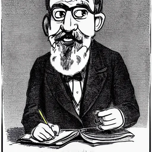 Prompt: cartoon of cute machado de assis