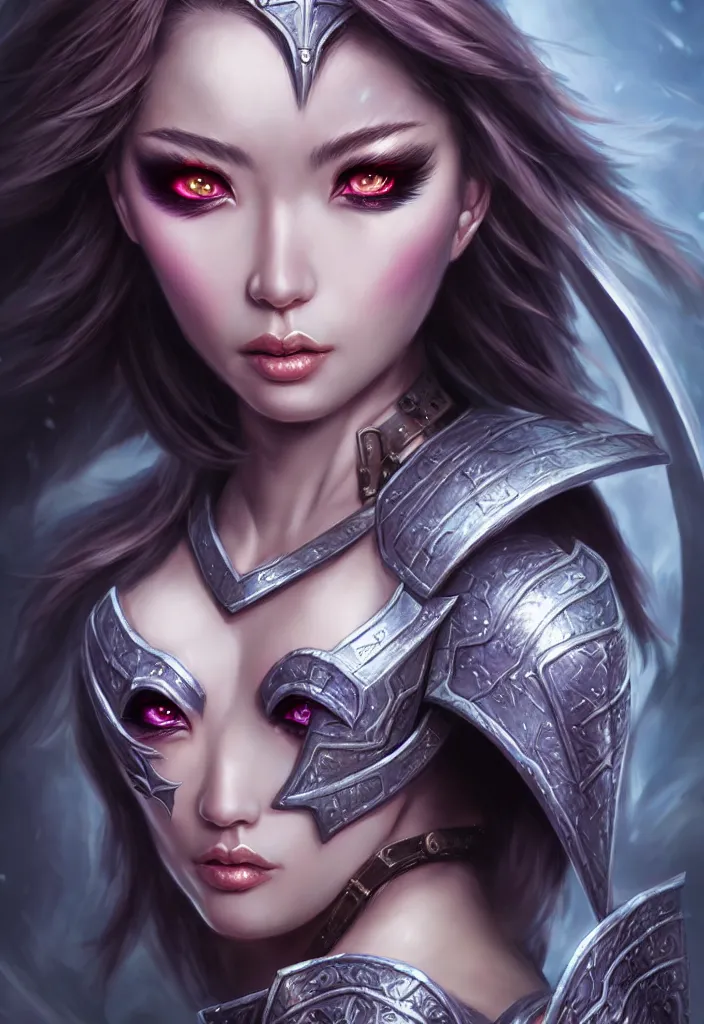 Image similar to sakimi chan, fantasy armor, detailed face, tony sart, hyper realistic