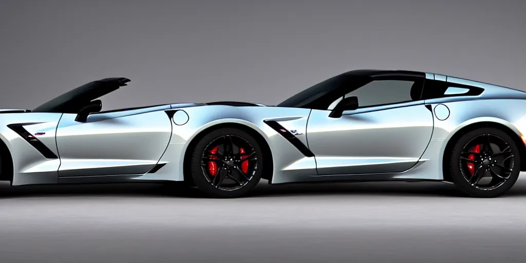 Image similar to chevrolet corvette stingray coupe z 5 1 2 lt, in chrome, render, 4 k, photoreal, photo