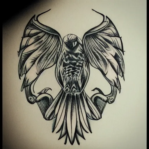 Image similar to tattoo sample on paper stencil. pencil sketch, hawk